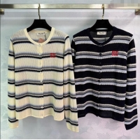 ​Well Crafted Miu Miu Wool Striped Cardigan 0814 White/Black 2025