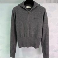 ​Top Quality Miu Miu Wool Zip Polo Sweatshirt 0814 Grey 2025