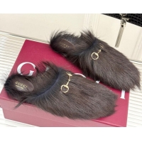 Big Discount Gucci Wool Flat Mules with Horsebit Dark Brown 1020044
