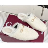 Top Grade Gucci Wool Flat Mules with Horsebit White 1020045