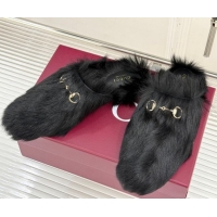 Most Popular Gucci Wool Flat Mules with Horsebit Black 1020046