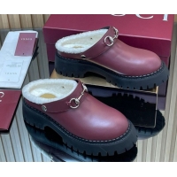 Discount Gucci Leather and Wool Mule with Horsebit 835829 Red 1020047