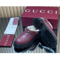 Discount Gucci Leather and Wool Mule with Horsebit 835829 Red 1020047