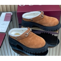 Popular Style Gucci Suede and Wool Mule with Horsebit 835829 Brown Yellow 1020052