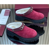 Best Luxury Gucci Suede and Wool Mule with Horsebit 835829 Red 1020053