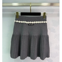 Unique Grade Miu Miu Wool Knit Skirt with Bloom 0814 Grey 2025