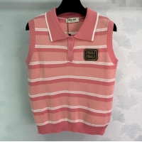 ​Buy Fashionable Miu Miu Striped Knit Vest 0814 Pink 2025