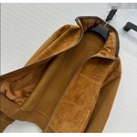 Big Discount Miu Miu Sheepskin Suede and Knit Jacket 0814 Tan Brown 2025