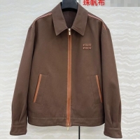 Top Grade Miu Miu Canvas and Lambskin Jacket 0814 Brown 2025