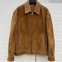 Reasonable Price Miu Miu Sheepskin Suede Jacket 0814 Brown 2025