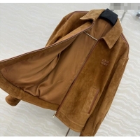 Reasonable Price Miu Miu Sheepskin Suede Jacket 0814 Brown 2025