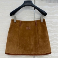 Luxury Discount Miu Miu Sheepskin Suede Skirt 0814 Brown 2025