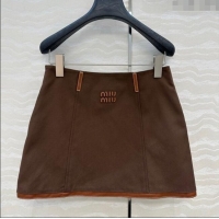Top Quality Miu Miu Canvas and Lambskin Skirt 0814 Brown 2025
