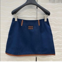 Affordable Price Miu Miu Canvas and Lambskin Skirt 0814 Blue 2025