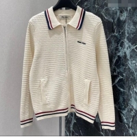 Luxury Cheap Miu Miu Knit Cotton Cardigan 0814 White 2025