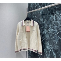 Luxury Cheap Miu Miu Knit Cotton Cardigan 0814 White 2025