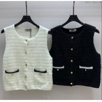 Top Quality Miu Miu Wool Cashmere Vest 0814 White/Black 2025