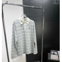 Buy Cheapest Miu Miu Striped Polo Shirt 0814 Dusty Blue 2025