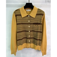 Luxury Cheap Miu Miu Wool Polo Cardigan 0813 Yellow 2025