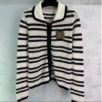 Top Grade Miu Miu Wool Striped Cardigan 0814 White/Black 2025