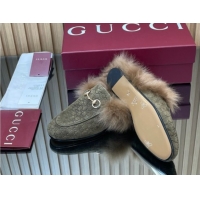 Stylish Gucci Jordaan GG Suede and Wool Flat Slipper with Horsebit Green 2025 GG102003 1020055