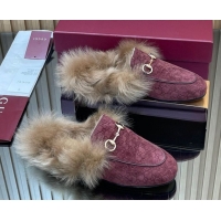 Unique Style Gucci Jordaan GG Suede and Wool Flat Slipper with Horsebit Burgundy 2025 GG102003 1020059