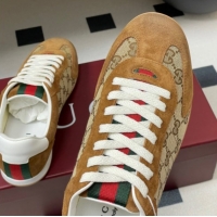 Good Product Gucci Washed-Effect GG Canvas and Leather Sneakers Beige/Brown 1021001