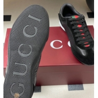 Unique Style Gucci Suede and Grained Leather Sneakers Black 1021008