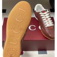 Top Grade Gucci Calf Leather Sneakers Dark Brown 1021009