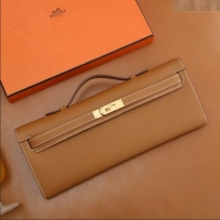 Top Quality Hermes Kelly Cut Clutch Bag in Original Epsom Leather H2101 Brown/Gold (Full Handmade)
