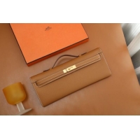 Top Quality Hermes Kelly Cut Clutch Bag in Original Epsom Leather H2101 Brown/Gold (Full Handmade)