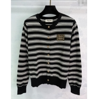 ​Luxury Discount Miu Miu Wool Striped Cardigan 0813 Black 2025