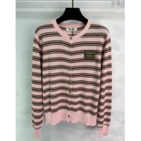 Best Quality Miu Miu Wool Striped Cardigan 0813 Pink 2025