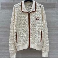 Top Quality Miu Miu Wool Crochet Cardigan 0813 Cream White 2025