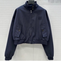 Luxury Cheap Miu Miu Cotton Short Jacket 0814 Dark Blue 2025