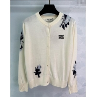 ​Buy Cheapest Miu Miu Wool Cardigan with Embroidery 0813 White 2025