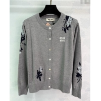 Most Popular Miu Miu Wool Cardigan with Embroidery 0813 Grey 2025