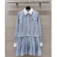 Reasonable Price Miu Miu Striped Shirt Dress 0814 Blue 2025