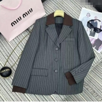 Reasonable Price Miu Miu Striped Jacket 0814 Dark Grey 2025