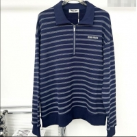 Reasonable Price Miu Miu Striped Shirt M82113 Blue 2025