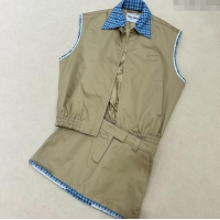 Super Quality Miu Miu Vest and Mini Skirt Set with Plaid Trim MIU090301 Khaki 2025