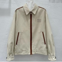 Shop Discount Miu Miu Lambskin Trim and Canvas Jacket 0903 White 2025