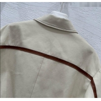 Shop Discount Miu Miu Lambskin Trim and Canvas Jacket 0903 White 2025