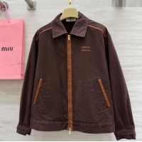 Top Quality Miu Miu Denim and Lambskin Jacket 0814 Coco Brown 2025