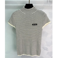 Good Looking Miu Miu Wool Striped Top MIU090302 White/Black 2025
