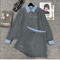 Good Taste Miu Miu Sweatshirt and Shorts Set with Plaid Trim MIU0903014 Grey 2025
