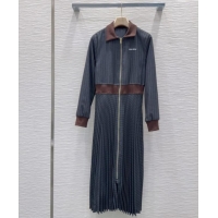 Buy Cheapest Miu Miu Striped Pleated Long Dress MIU0903022 Grey 2025