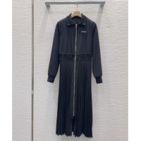 Most Popular Miu Miu Striped Pleated Long Dress MIU0903022 Black 2025