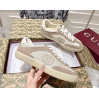 Perfect Gucci G75 Sneakers in Mesh and Suede Beige 1021029