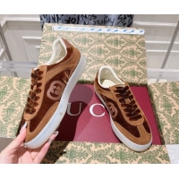Grade Gucci G75 Sneakers in Velvet and Suede Brown 1021034